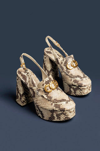 Slingback Plataforma Harrington Hi Couro Cobra Bege Pump Larroudé