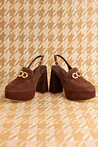 Slingback Plataforma Harrington Hi Camurça Marrom Pump Larroudé