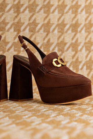Slingback Plataforma Harrington Hi Camurça Marrom Pump Larroudé