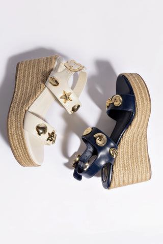 Sandália Anabela Espadrille Madison Couro Azul Sandal Larroudé