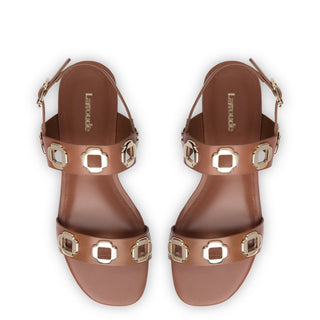Sandália Flat Milan Couro Caramelo