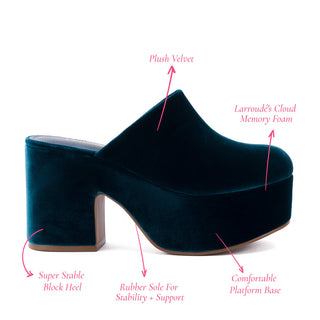 Mule Clog Plataforma Miso Veludo Azul