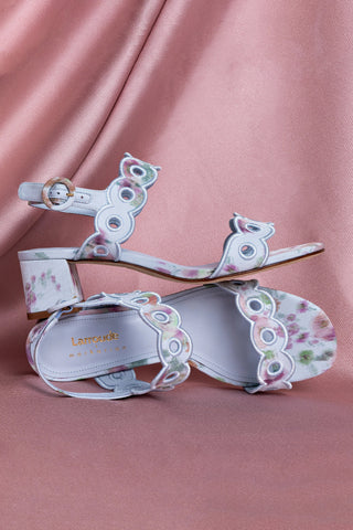 Larroudé x Markarian: Sandália Florence Tecido Azul Floral Sandal Larroudé x Markarian