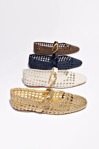 Sapatilha Verona Macramê Couro Dourado Ballerina Larroudé