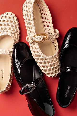 Sapatilha Verona Couro Verniz Preto Ballerina Larroudé
