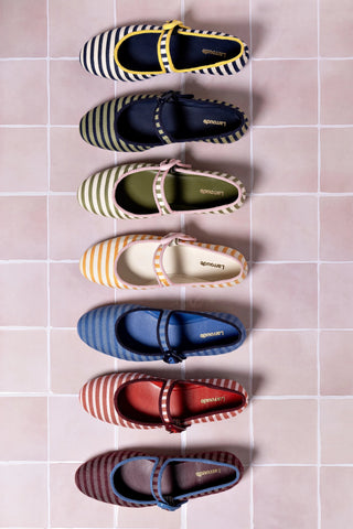 Sapatilha Verona Lona Listrada Azul Ballerina Larroudé