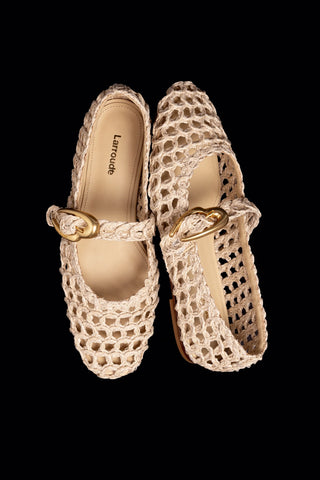 Sapatilha Verona Macramê Ráfia Natural Ballerina Larroudé