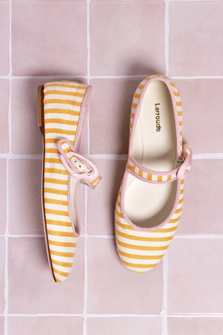 Sapatilha Verona Lona Listrada Laranja Off White e Rosa Ballerina Larroudé