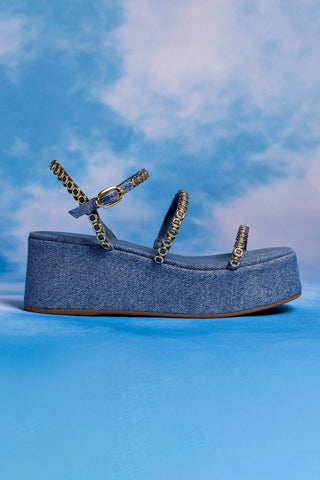 Flatform Gio Milanina Jeans Azul Sandal Larroudé