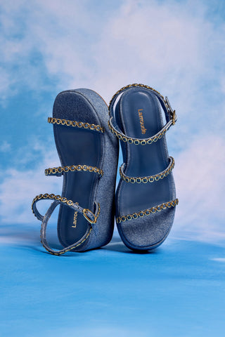 Flatform Gio Milanina Jeans Azul Sandal Larroudé
