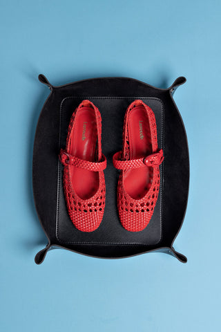 Sapatilha Verona Macramê Couro Vermelho Ballerina Larroudé