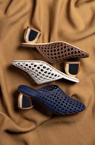 Mule Dew Drop Macramê Couro Off White Mule Larroudé