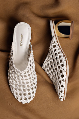 Mule Dew Drop Macramê Couro Off White Mule Larroudé