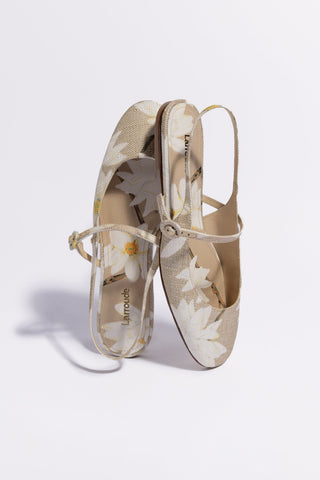 Sapatilha Georgina Ráfia Estampada Bege Ballerina Larroudé