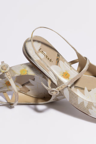Sapatilha Georgina Ráfia Estampada Bege Ballerina Larroudé