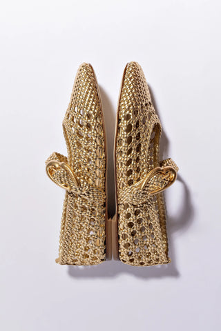 Sapatilha Verona Macramê Couro Dourado Ballerina Larroudé