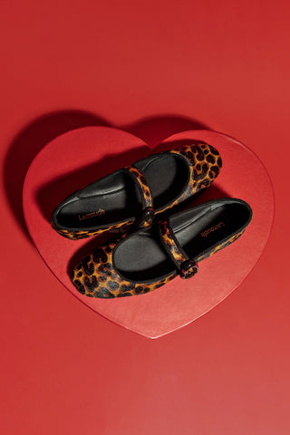 Sapatilha Verona Couro Leopardo e Camurça Preto Ballerina Larroudé