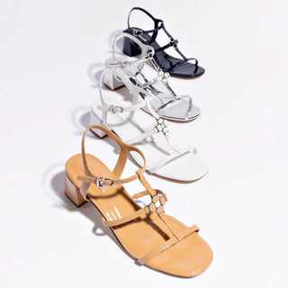 Hana Block In White Patent Leather Sandal Larroudé