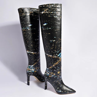 Larroudé x Libertine: Bota Couro Estampado Preto