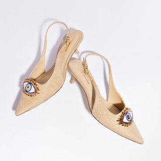 Larroudé x Libertine: Slingback Eye Ráfia Bege