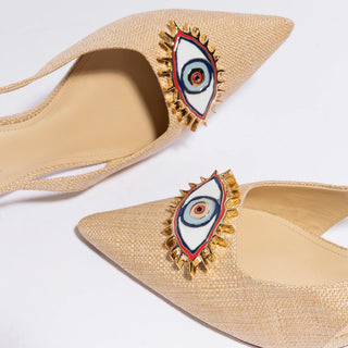 Larroudé x Libertine: Slingback Eye Ráfia Bege