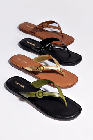 Flat Mary Kate Couro Preto Flat Sandal Larroudé