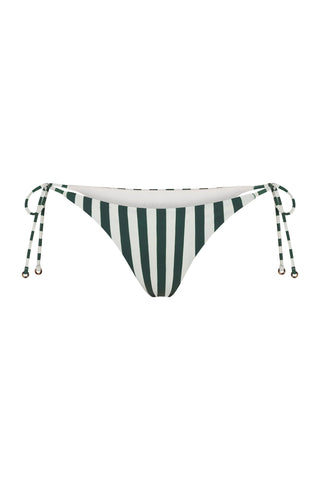 String Tie Bikini Bottom in Green Vertical Stripes