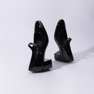 Scarpin Salto Bloco Blair Couro Verniz Preto