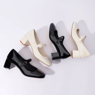 Scarpin Salto Bloco Blair Couro Verniz Preto